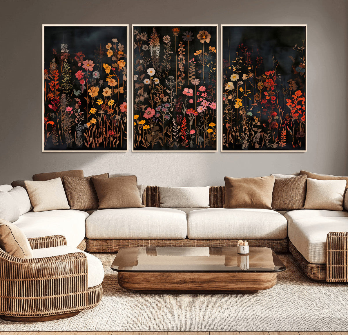Large Floral Painting Print Illustration Flowers Canvas Wall