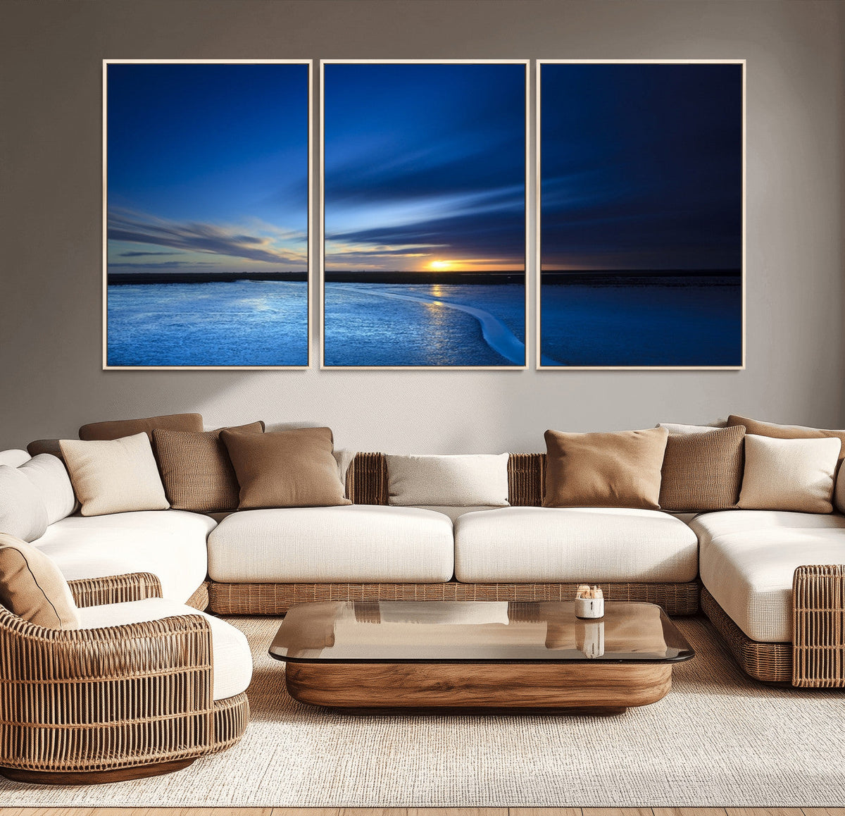 Blue Sunset Ocean Canvas Wall Art Print – Serene Coastal