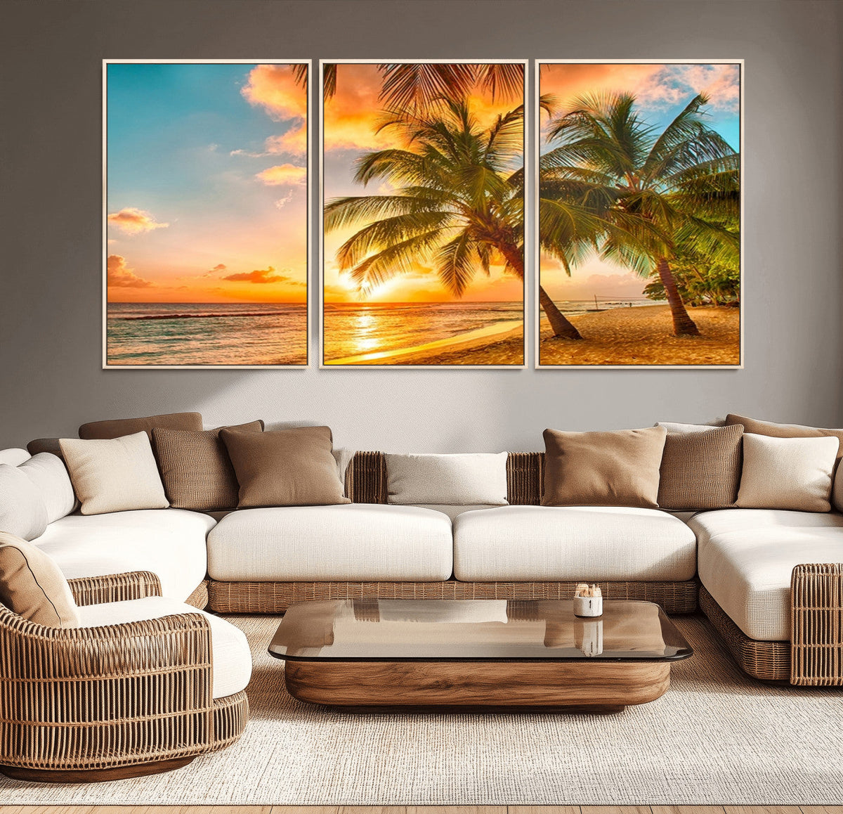 Tropical Sunset Beach Canvas Wall Art Print – Vibrant Palm