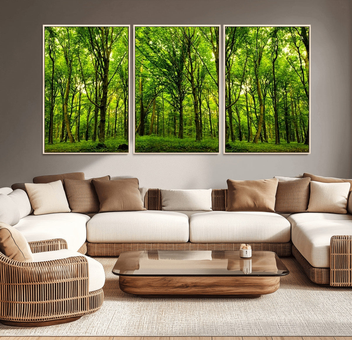 Lush Green Forest Canvas Print | 3-Panel Forest Wall Art |