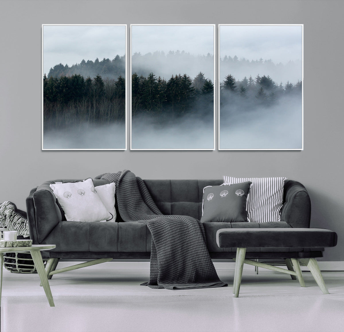 Autumn and Misty Trees in the Forest Wall Art Canvas Print,