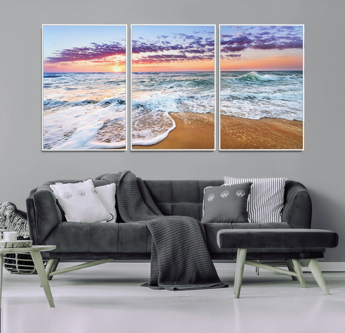 Coastal Sunset Art Beach Canvas Wall Art Print | Ocean Waves