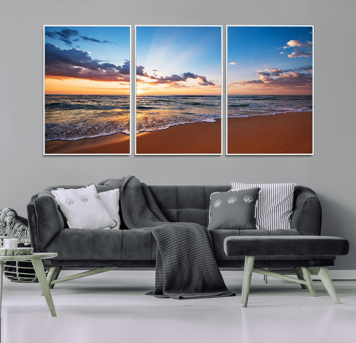 Serene Ocean Sunset Canvas Print, Golden Hour Beach Wall
