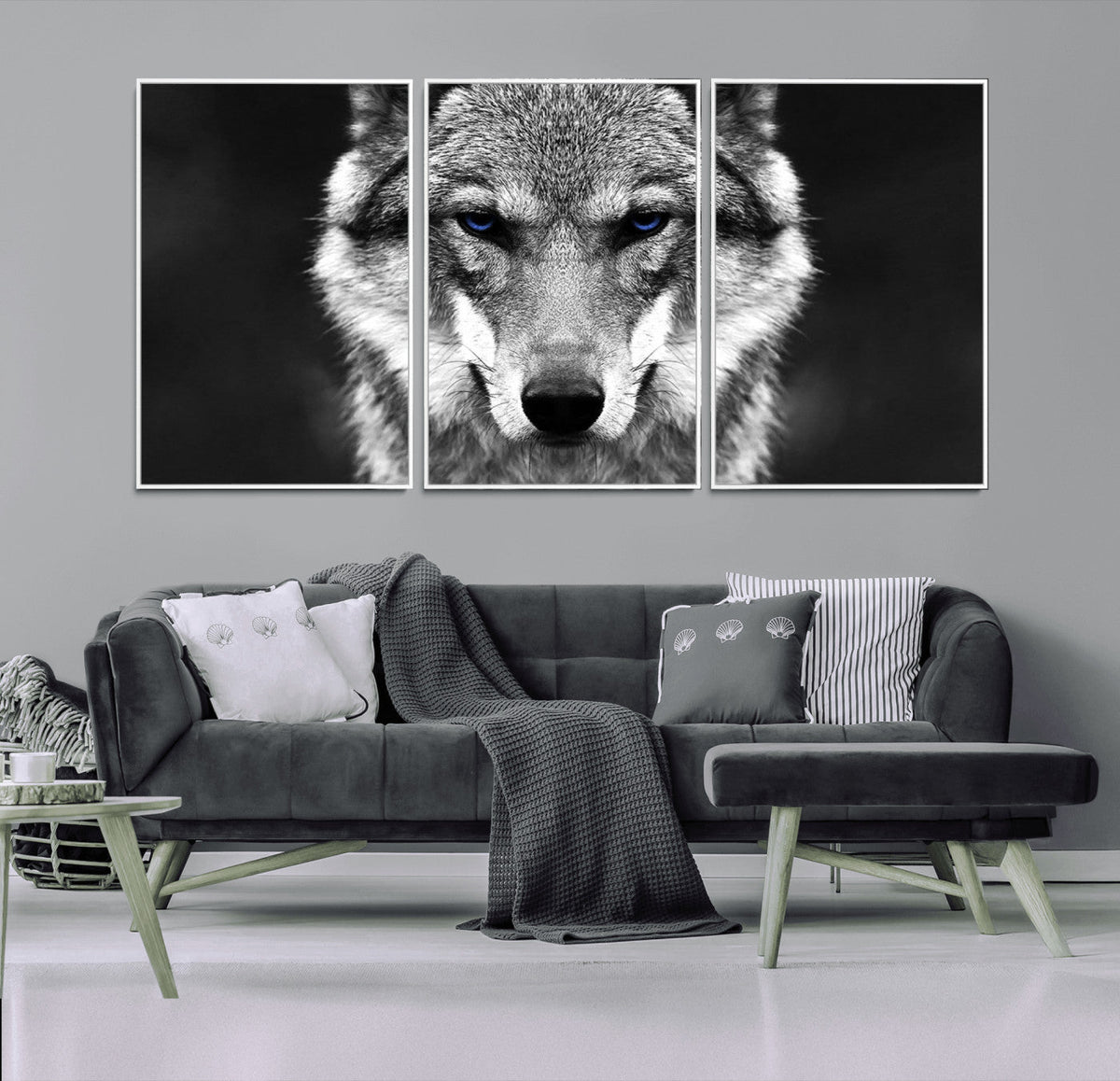 Black and White Wild Wolf Wall Art Canvas Print