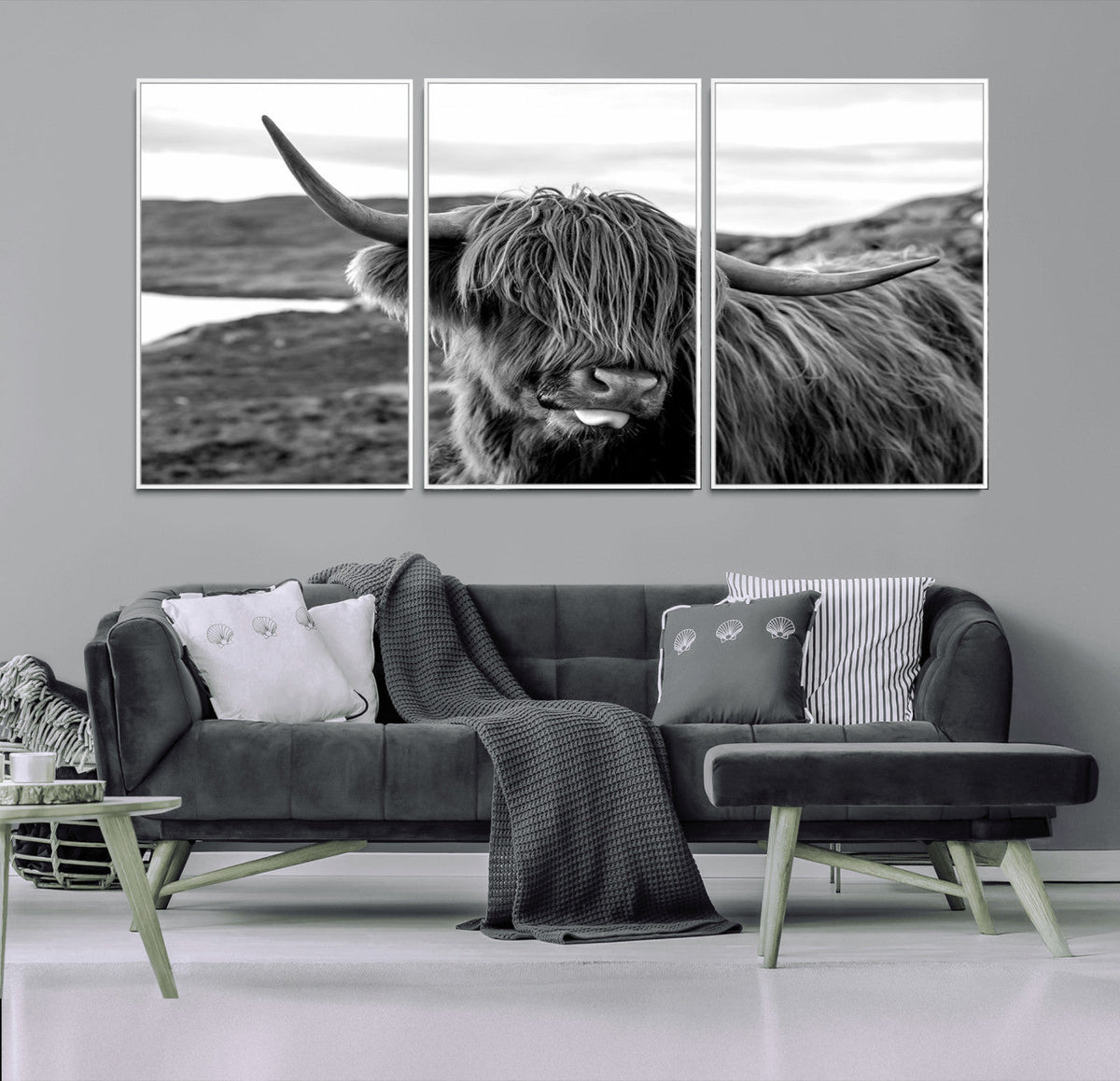 Longhorn Steer Canvas Print Wall Art, Highland Cow Canvas