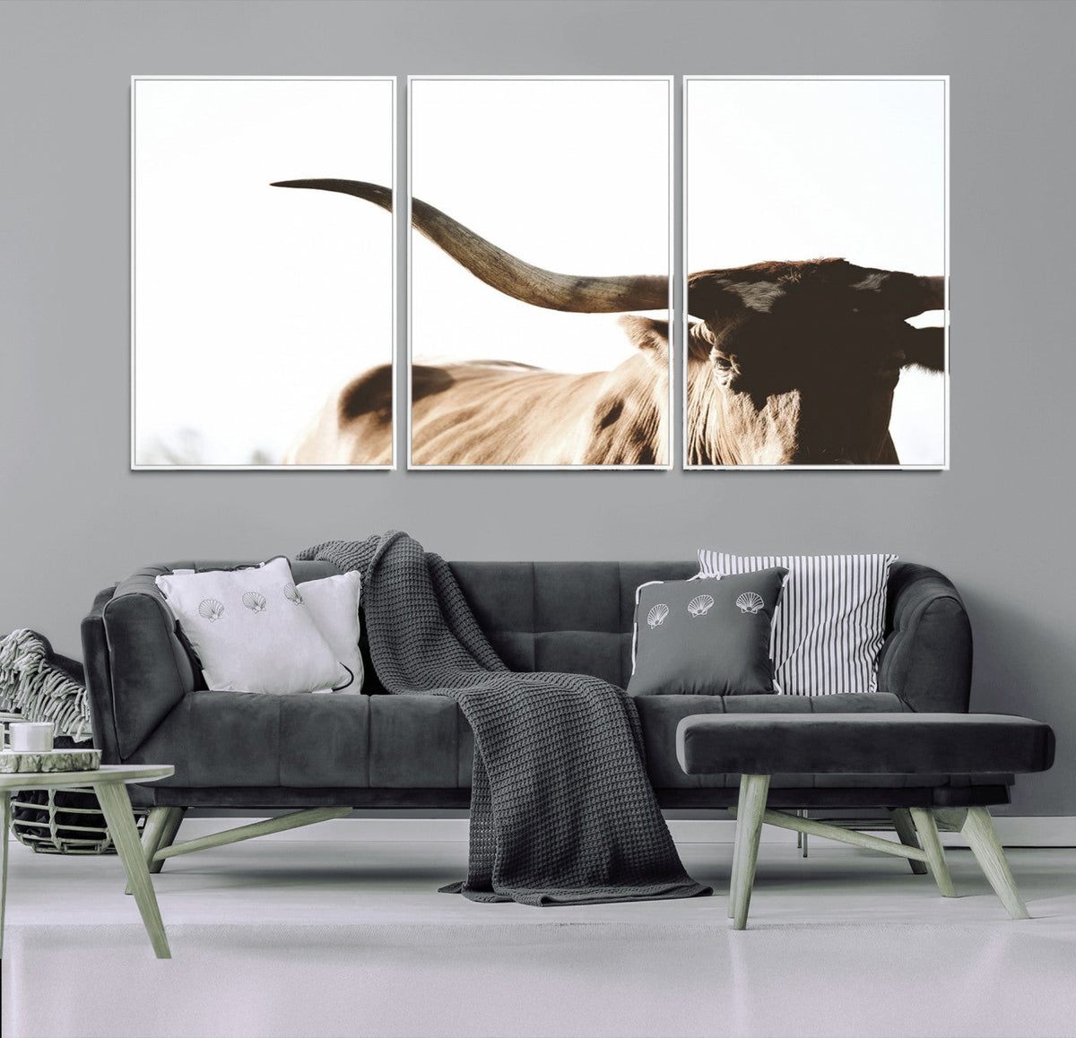 Texas Longhorn Wall Art Canvas Print | 3-Panel Large