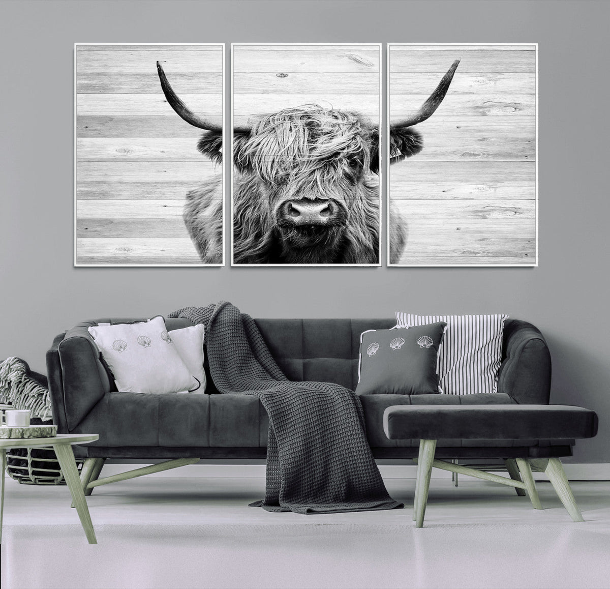 Scottish Highland Cow Cattle Art Print on Wood Background