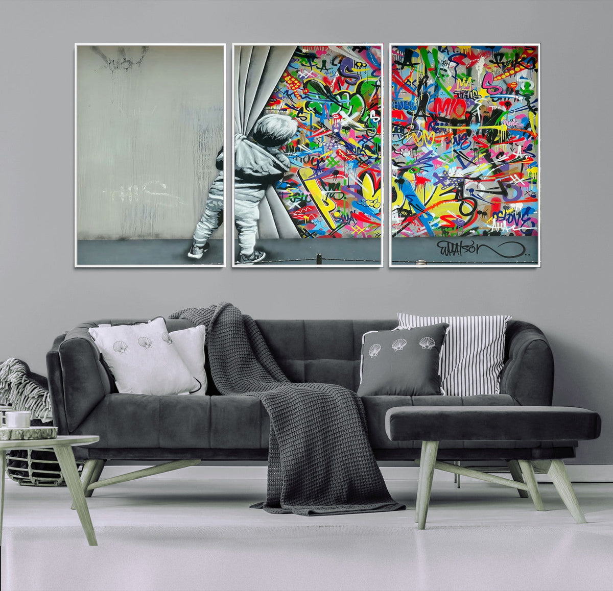 Banksy Colorful Street Graffiti Canvas Wall Art Print,