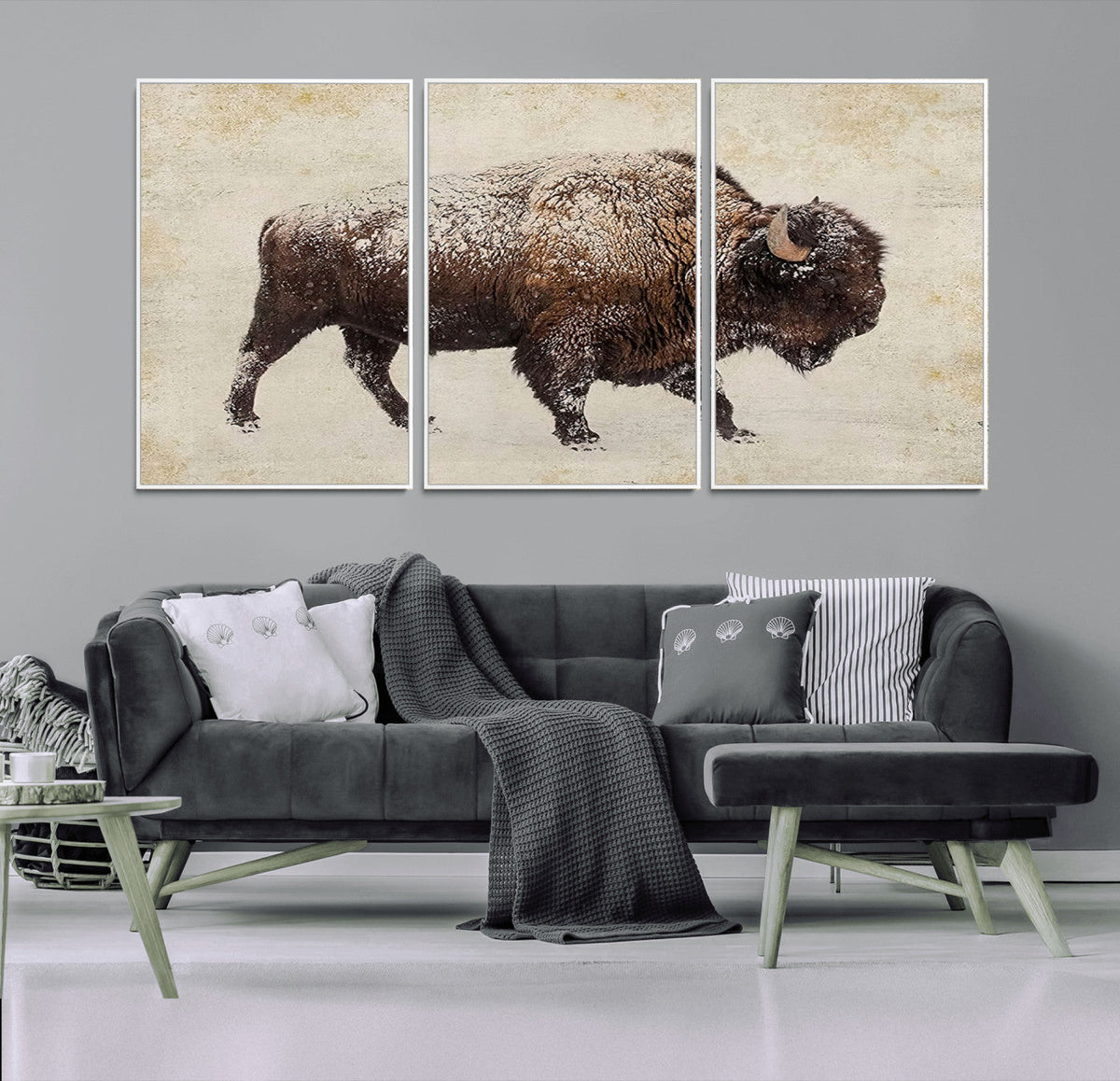 Buffalo Wall Art, Western Bison Canvas Print, Rustic Buffalo