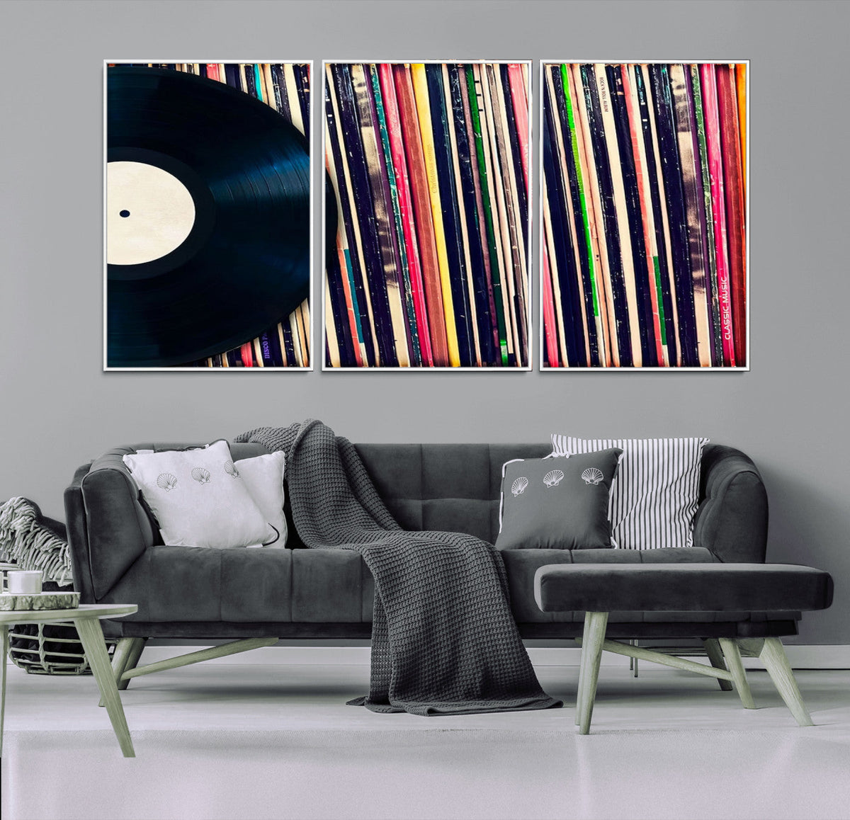 Vinyl Record and Album Collection Canvas Wall Art - Retro