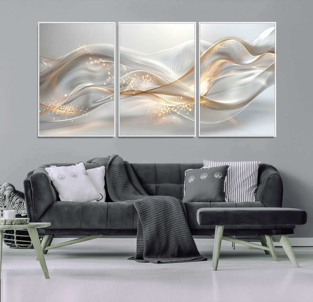 Abstract art Grey and Gold Lines Wall Art