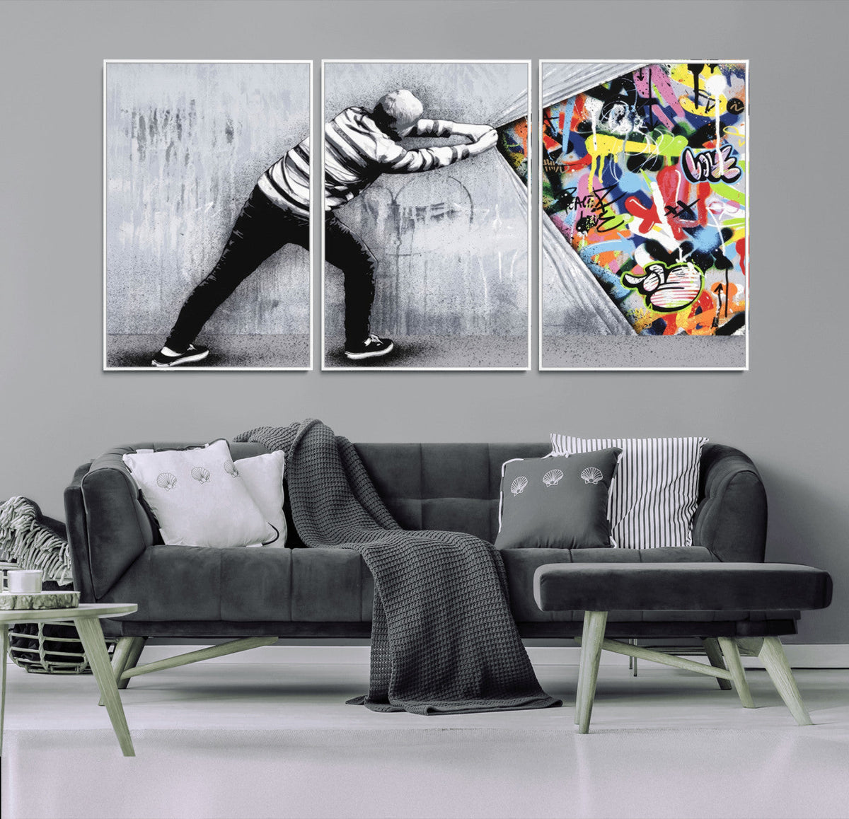 Banksy Art Behind the Curtain Street Wall Art Canvas Print |
