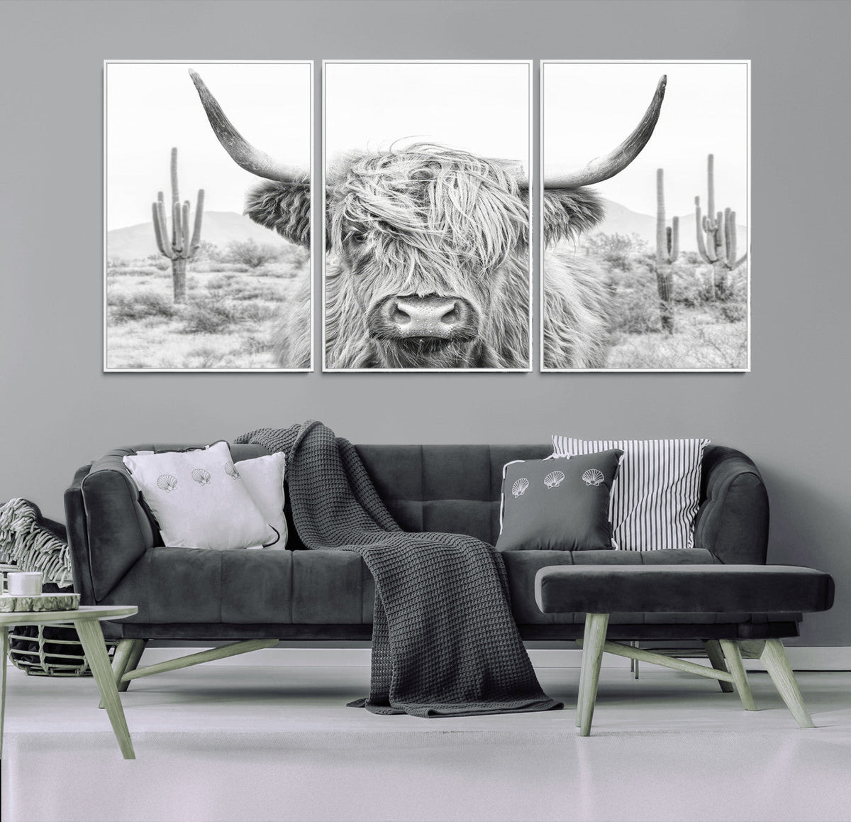 Rustic Charm | Cow Longhorn Black White Bighorn Wall Art
