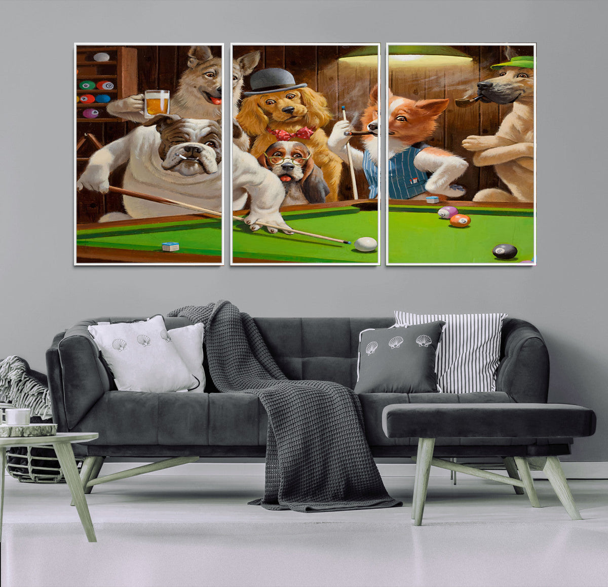 Dogs Playing Pool Canvas Wall Art Funny Gifts Dog Print