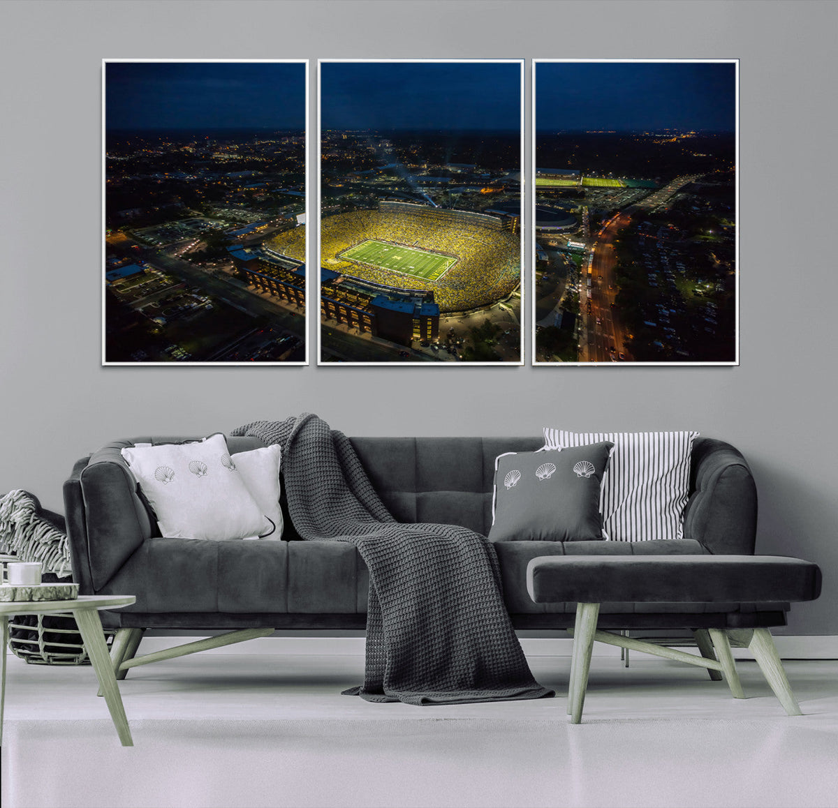 Michigan Stadium Night Game Wall Art – Sports Arena Aerial