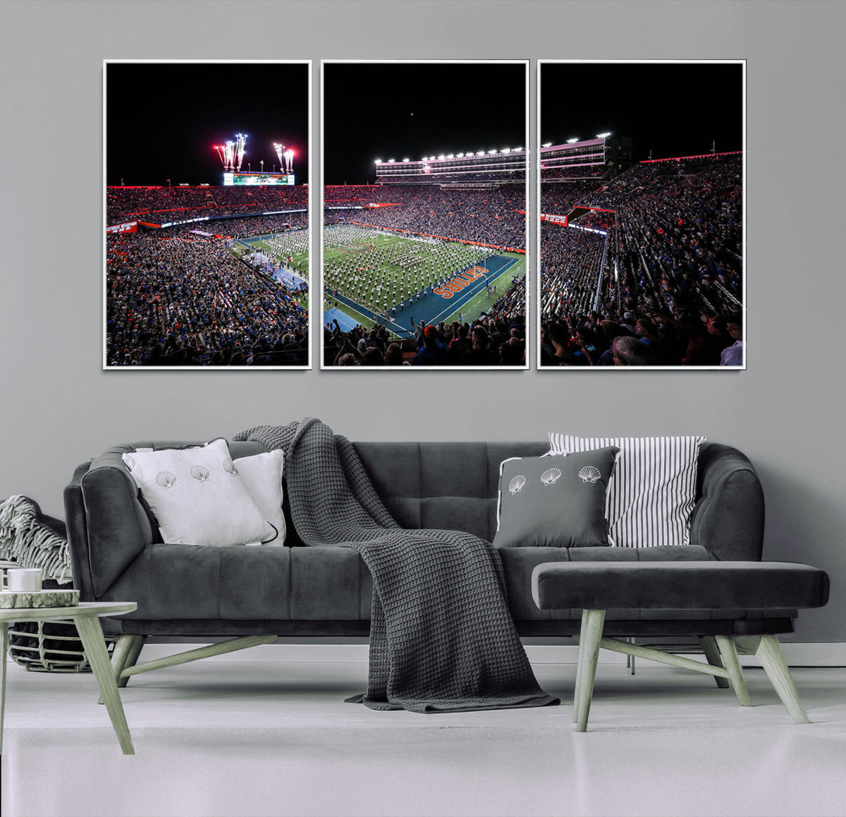 Ben Hill Griffin Stadium Night Game Triple Canvas Wall Art -