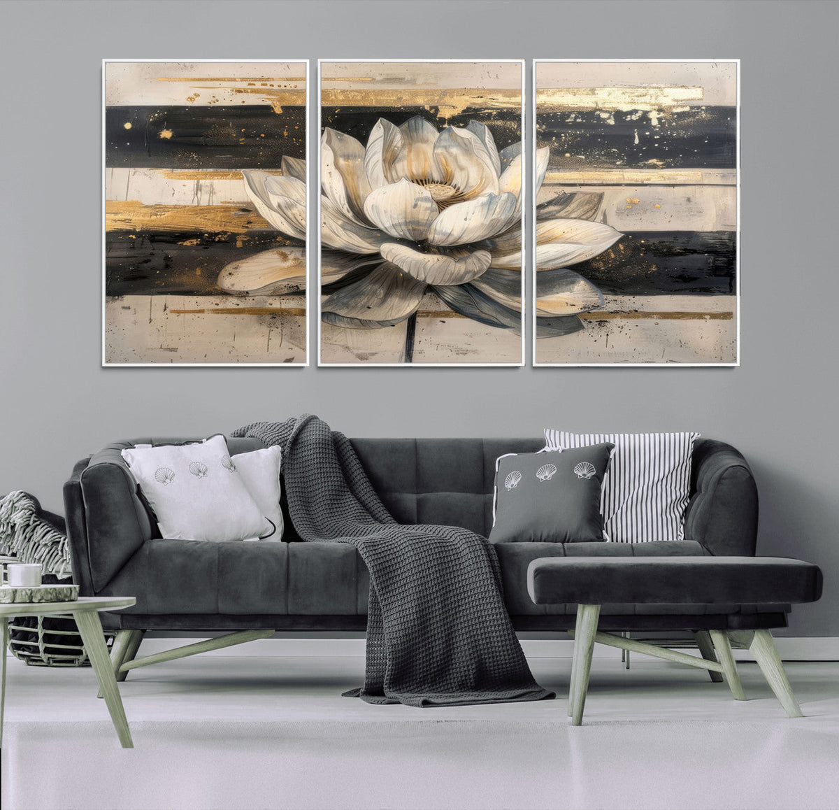 Lotus Flower Wall Art – Framed Abstract Floral Canvas