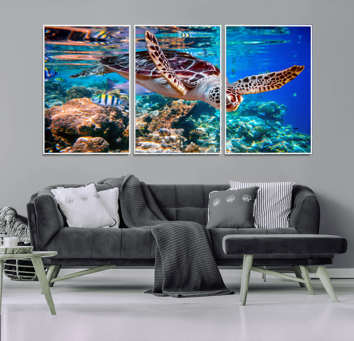 Underwater Coral Reef Sea Turtle Wall Art Canvas Print,