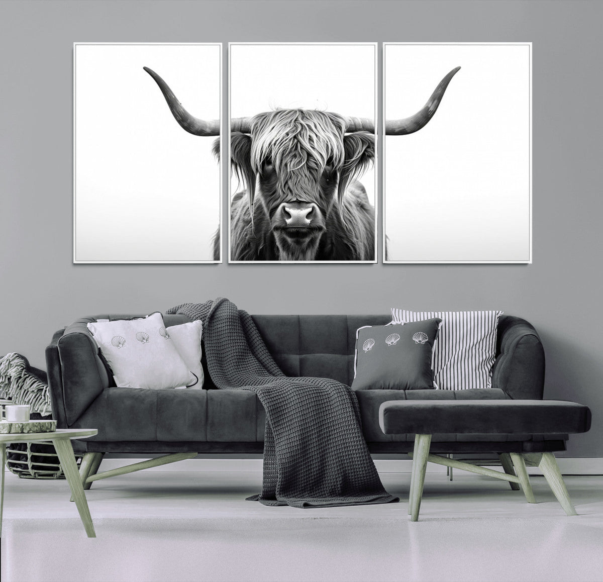 Highland Wall Art Canvas Print – Minimalist Black and White