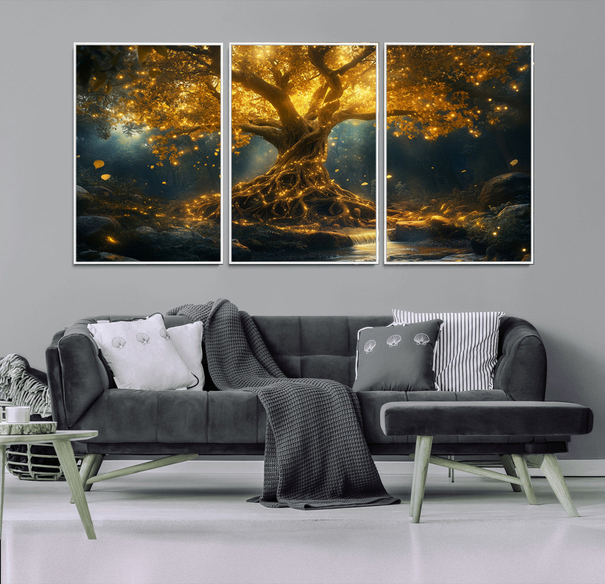 Golden Tree of Life Canvas Wall Art Print - Majestic Glowing