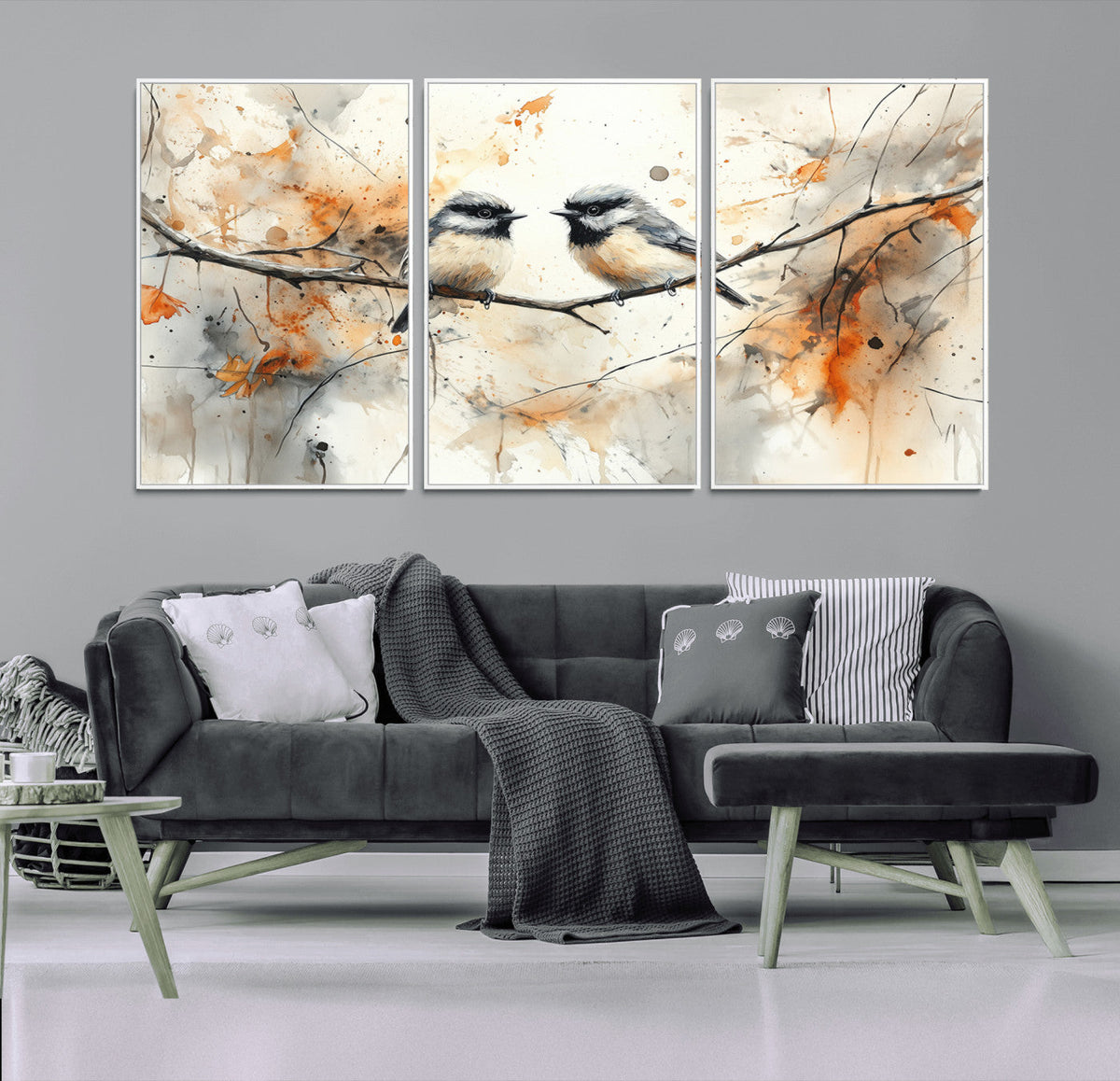 Abstract Watercolor Chickadee Bird Canvas Wall Art Print -