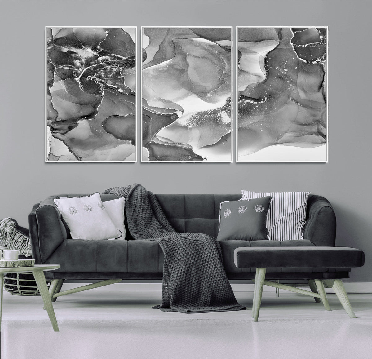 Black White Abstract Canvas Wall Art - Fluid Ink Artwork -