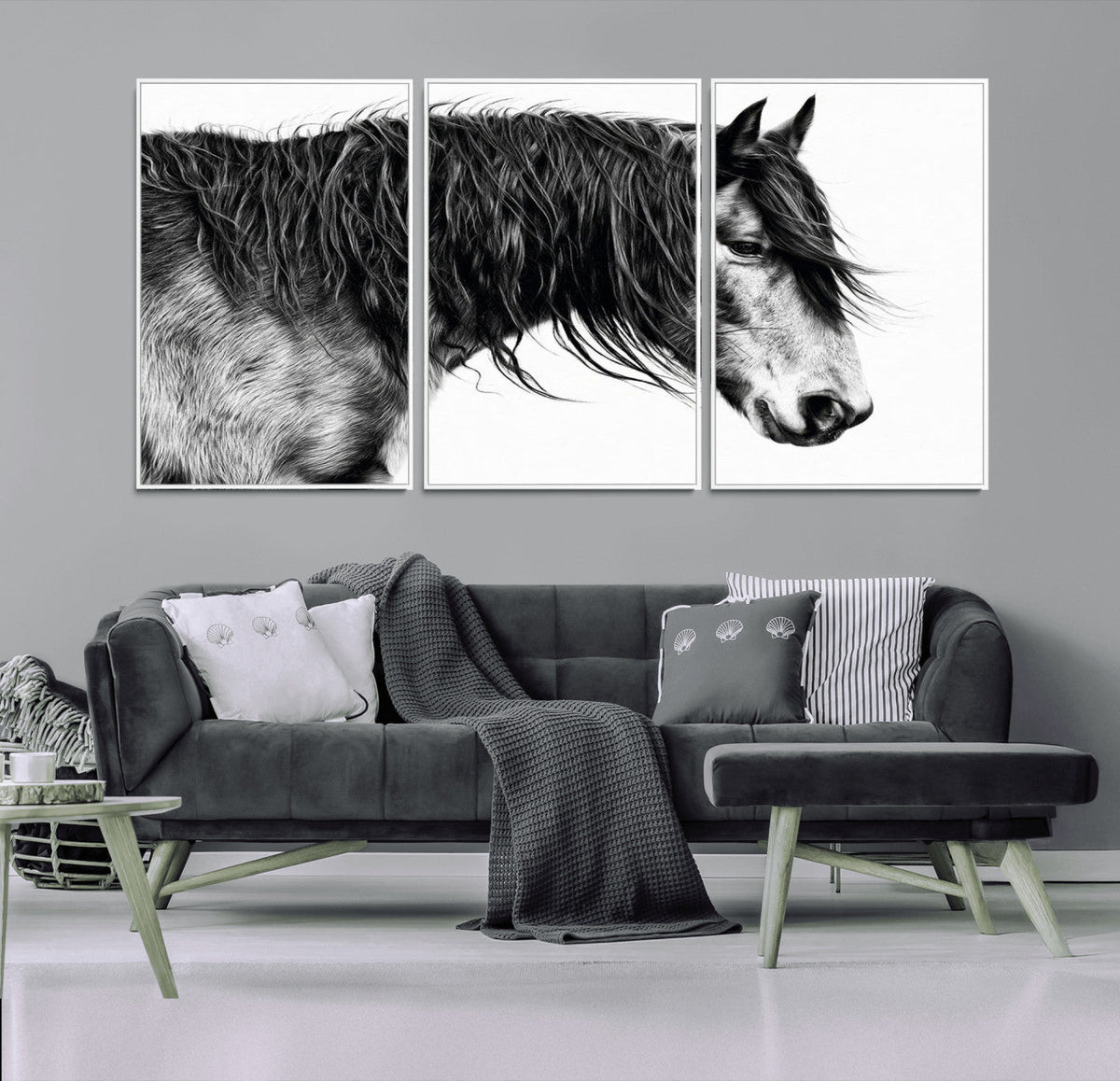 Black Horse Wall Art Canvas Print – Elegant Farmhouse Decor