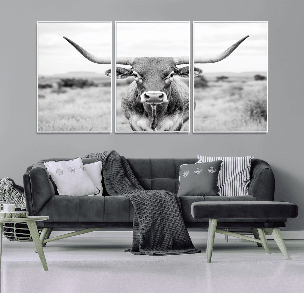 Highland Cow Wall Art Canvas Print – Black and White Western