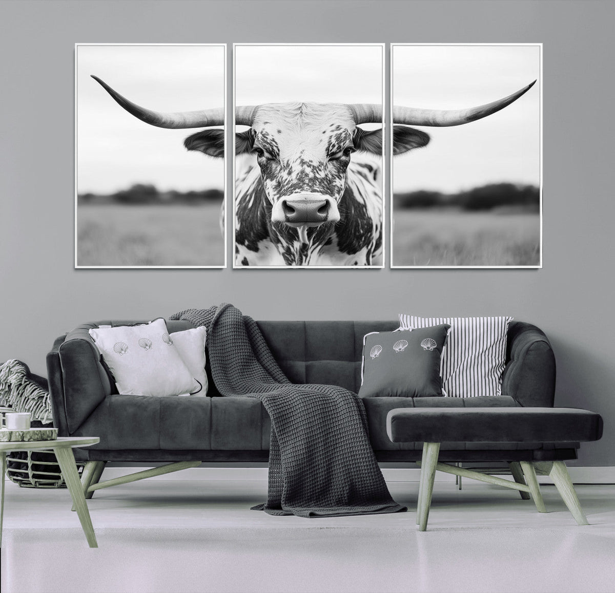 Highland Cow Wall Art Canvas Print – Black and White Western