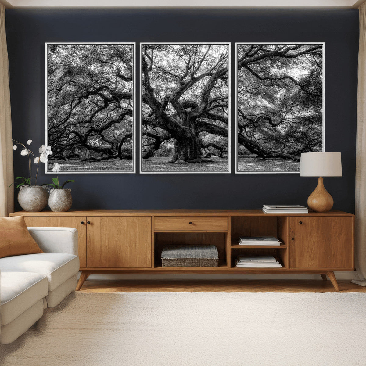 Black and White Old Angel Oak Tree Wall Art Canvas Print