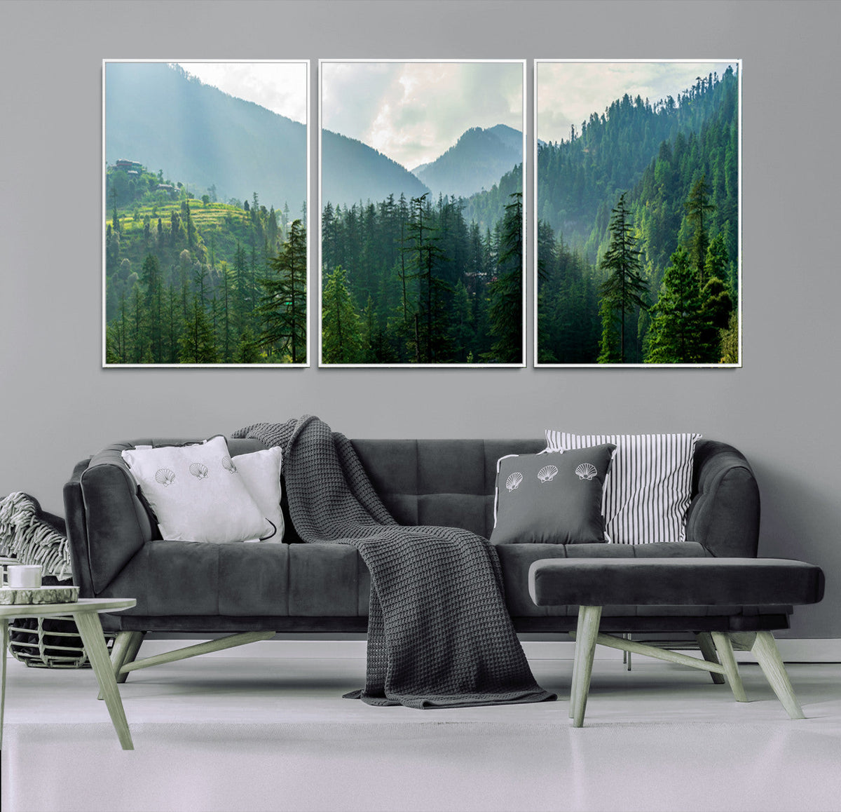 Misty Forest Mountain Wall Art Canvas Print – Framed Serene