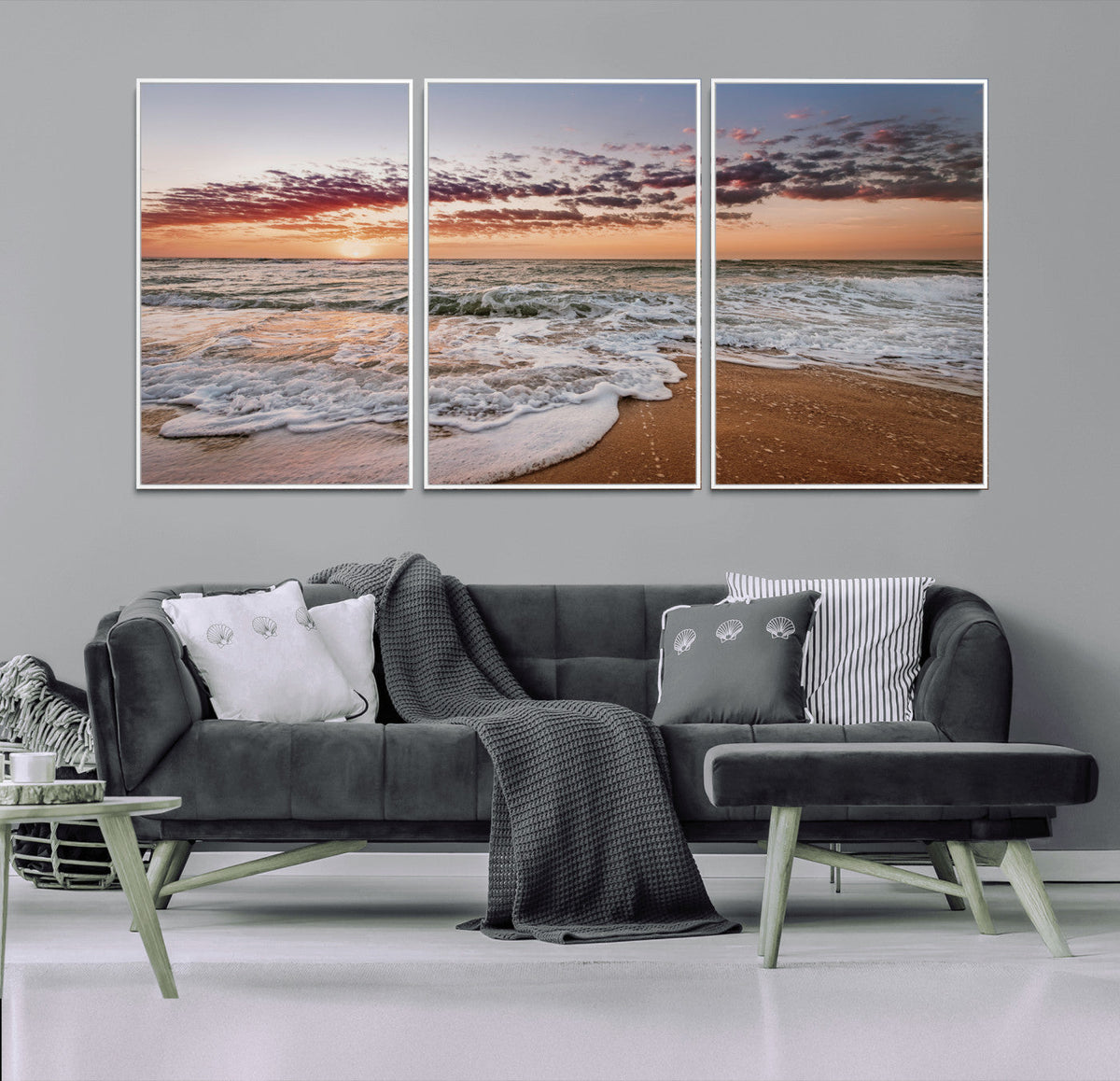 Ocean Sunset Wall Art Canvas Print – Framed Sandy Shore