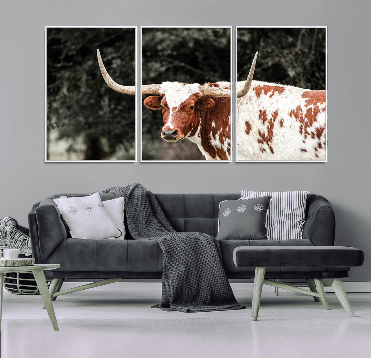 Texas Longhorn Wall Art Canvas Print – Framed Spotted Bull