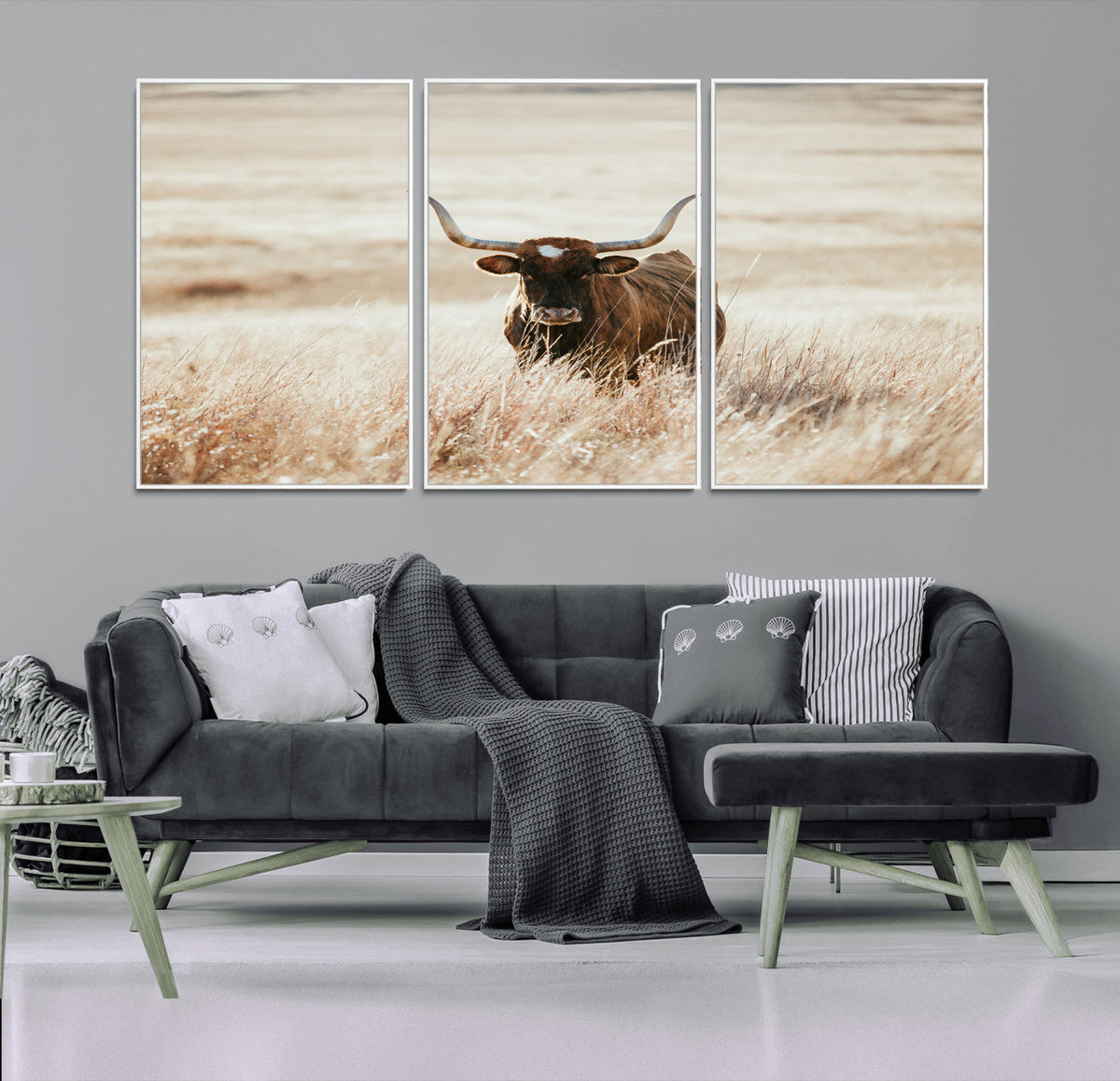Texas Longhorn Wall Art Canvas Print – Framed Brown Horned