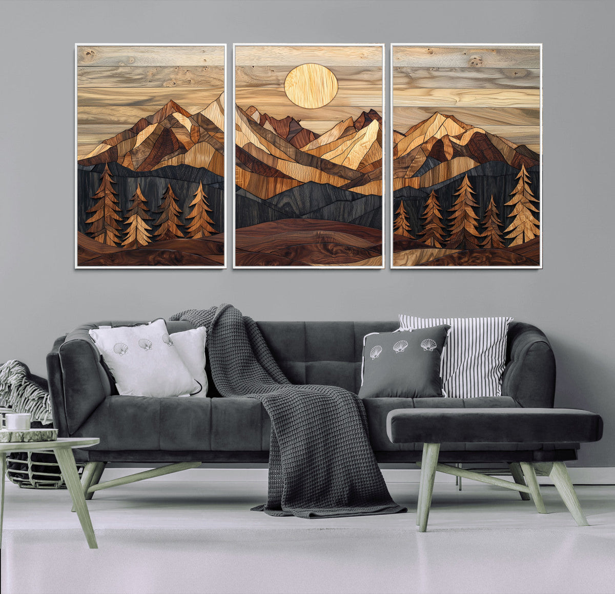 Wood Mountain Landscape Wall Art Canvas Print – Framed