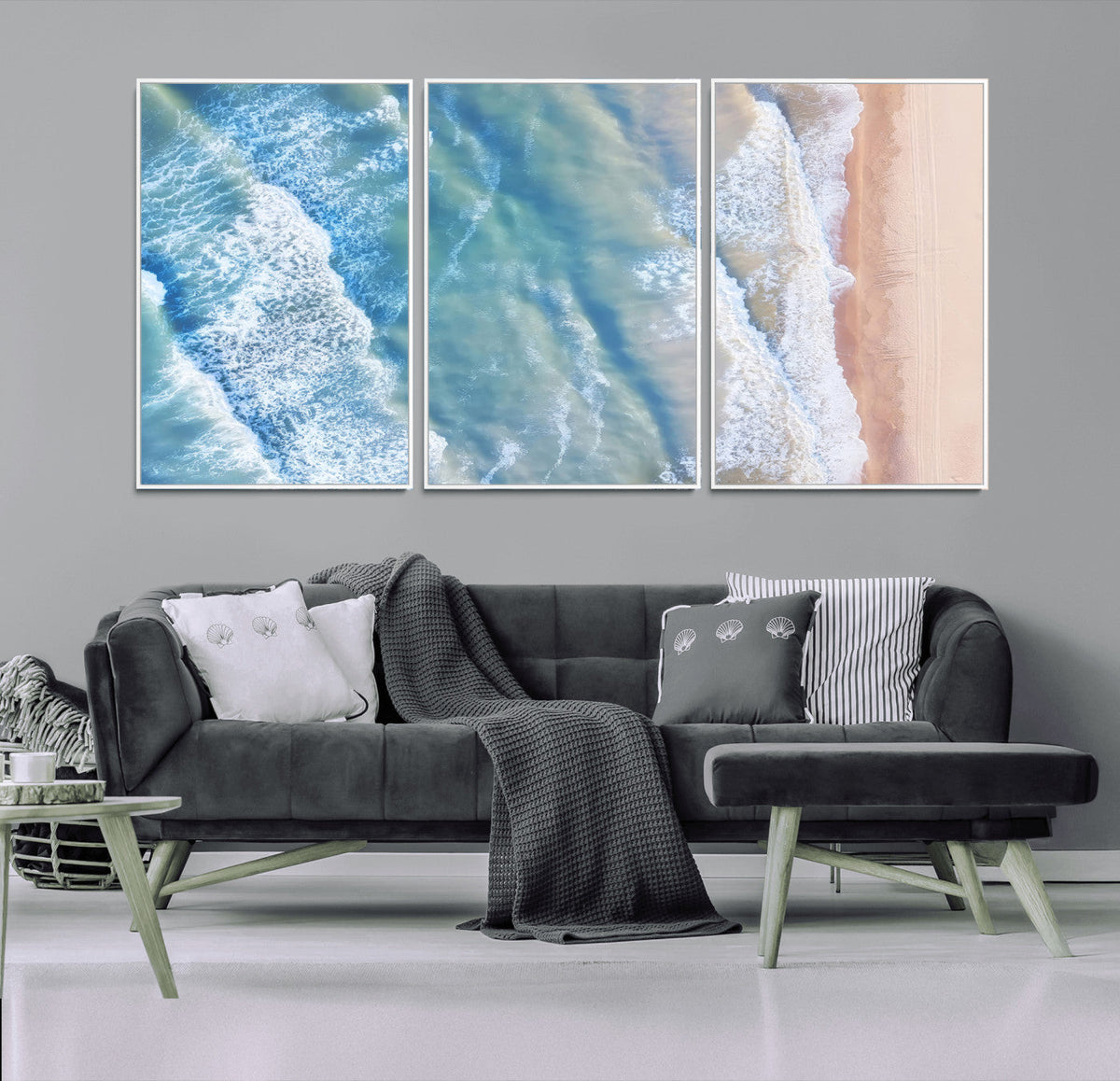 Aerial Ocean View Wall Art Canvas Print – Framed Soft Blue