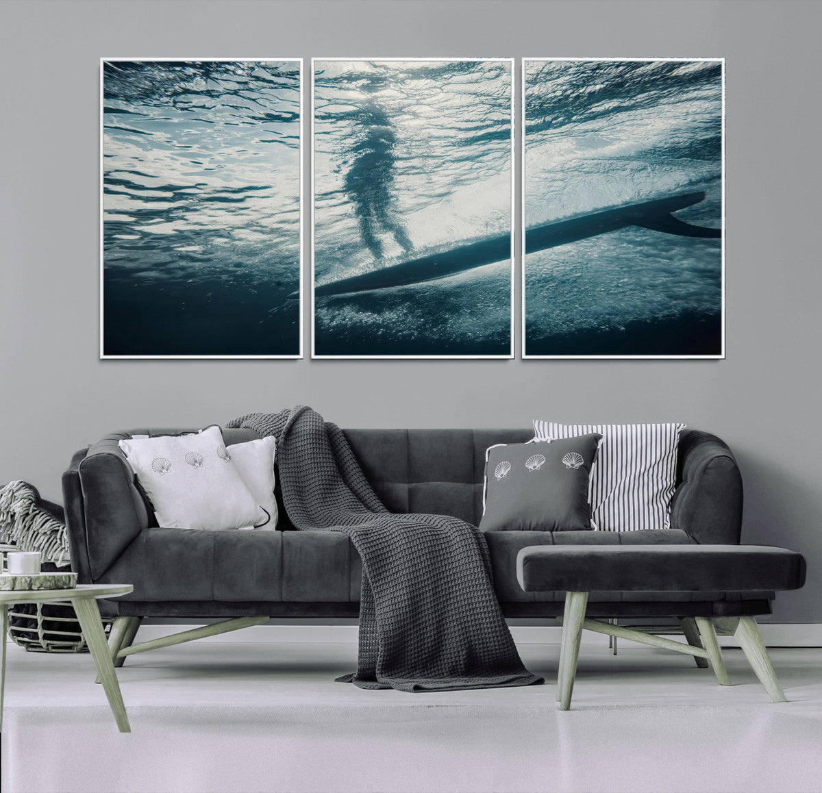 Underwater Surf Wall Art – Framed Ocean Wave Canvas Artwork,