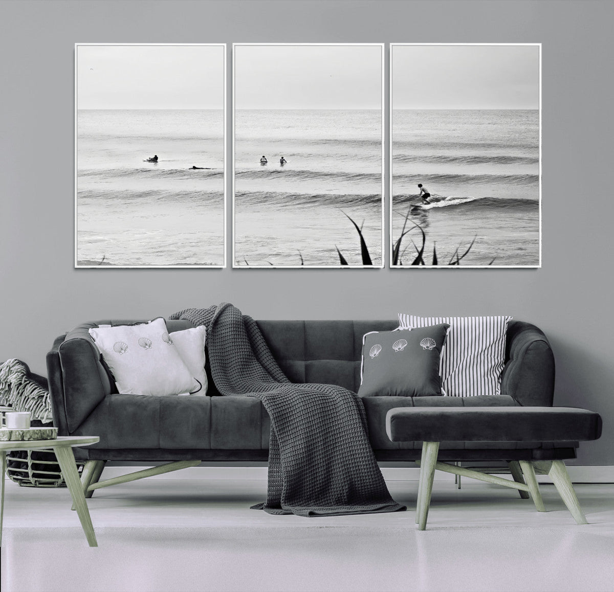 Surfer Silhouette Wall Art – Framed Calm Ocean Canvas