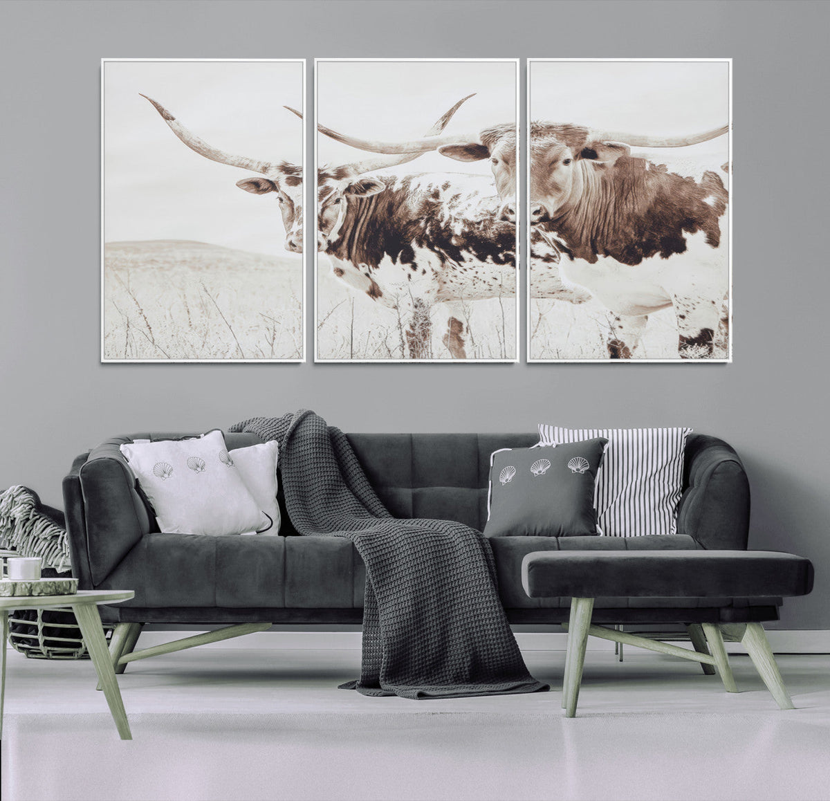 Longhorn Wall Art Canvas Print – Framed Western Cow Rustic