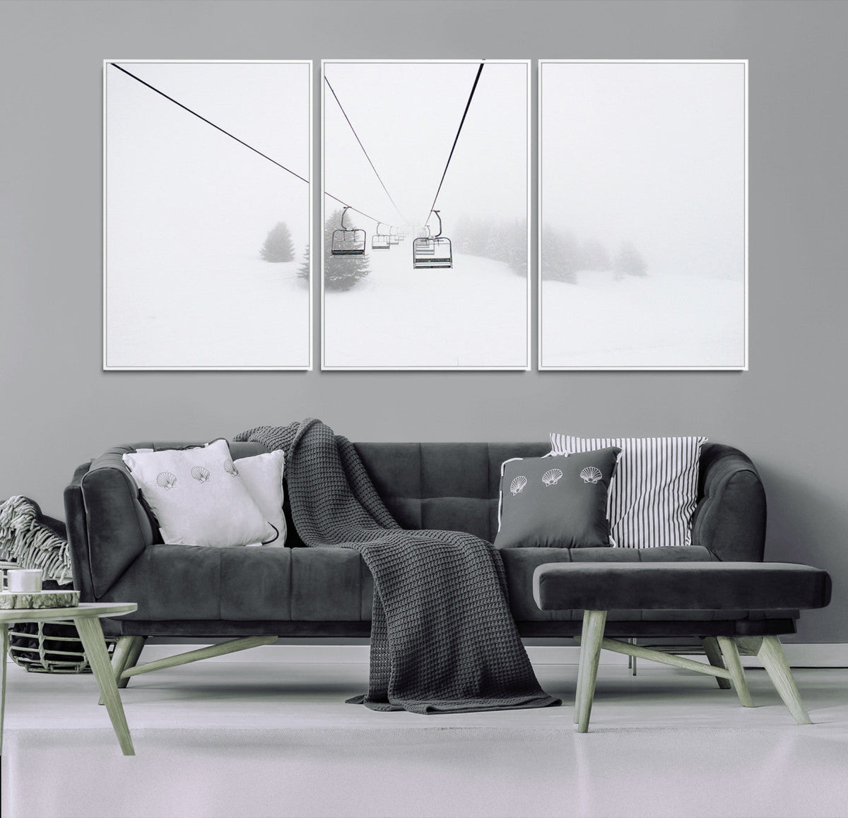Ski Lift Wall Art Canvas Print – Snowy Alpine Landscape