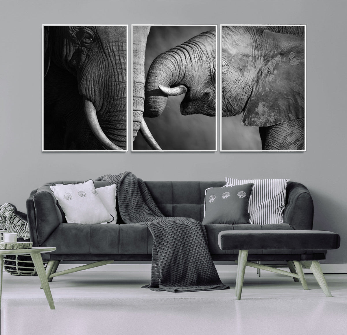 Elephant Family Wall Art Canvas, Framed Elephant Family