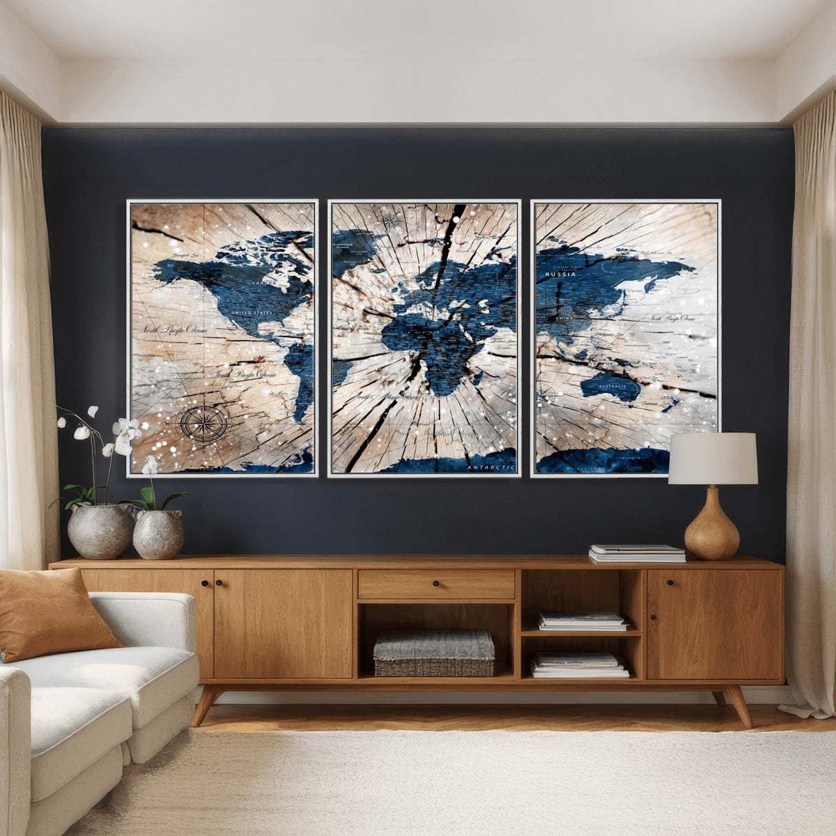 Rustic World Map Canvas Print – Framed Wall Art for Couples,