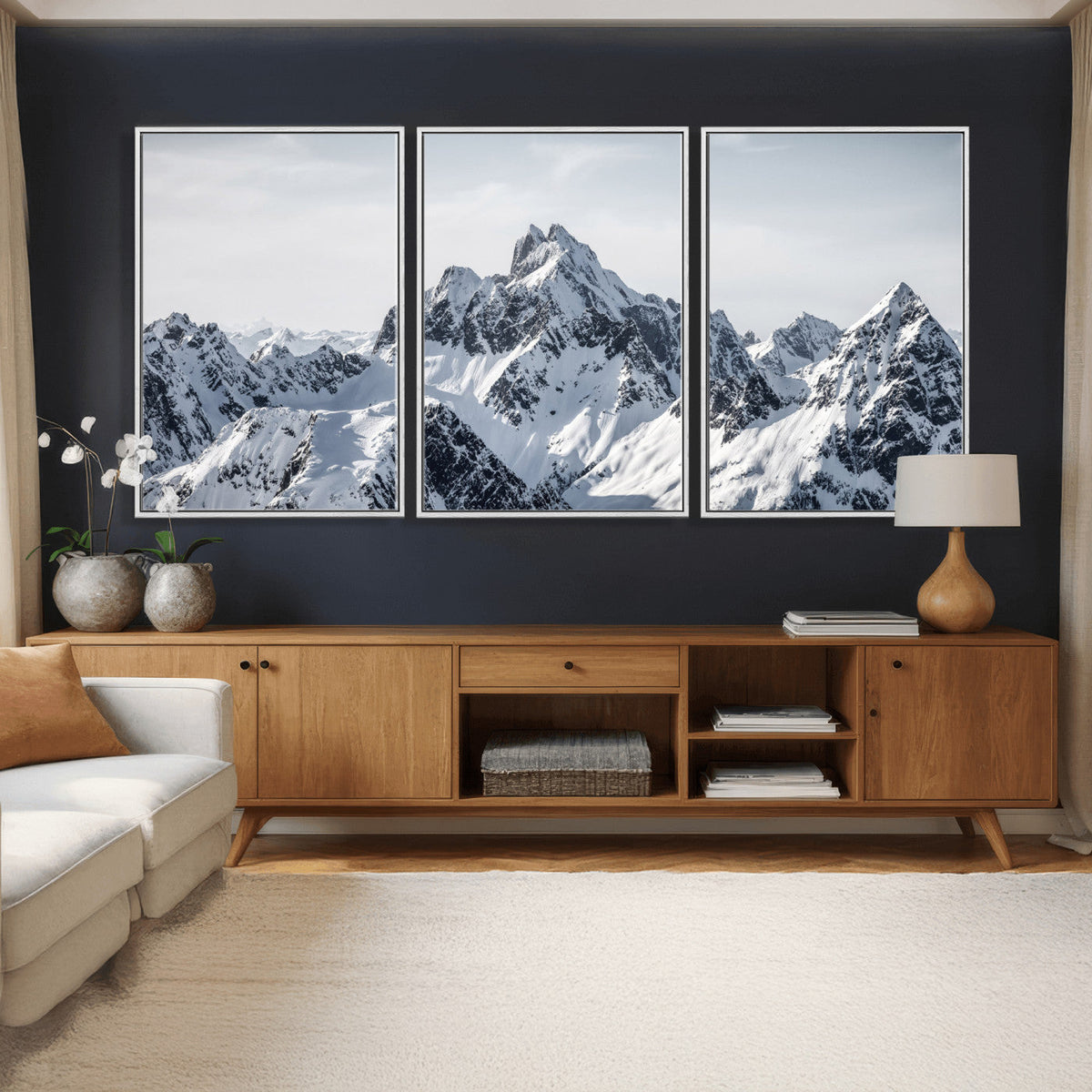 Snowy Mountain Range Canvas Print, Alpine Peaks Landscape