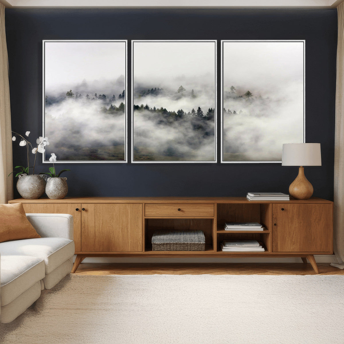 Foggy Forest Wall Art Canvas Print, Misty Pine Tree