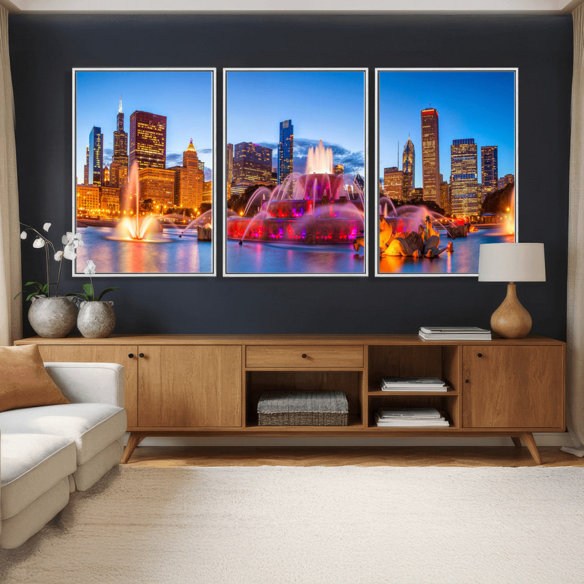 Chicago Wall Art Canvas Print, Chicago City Downtown Night