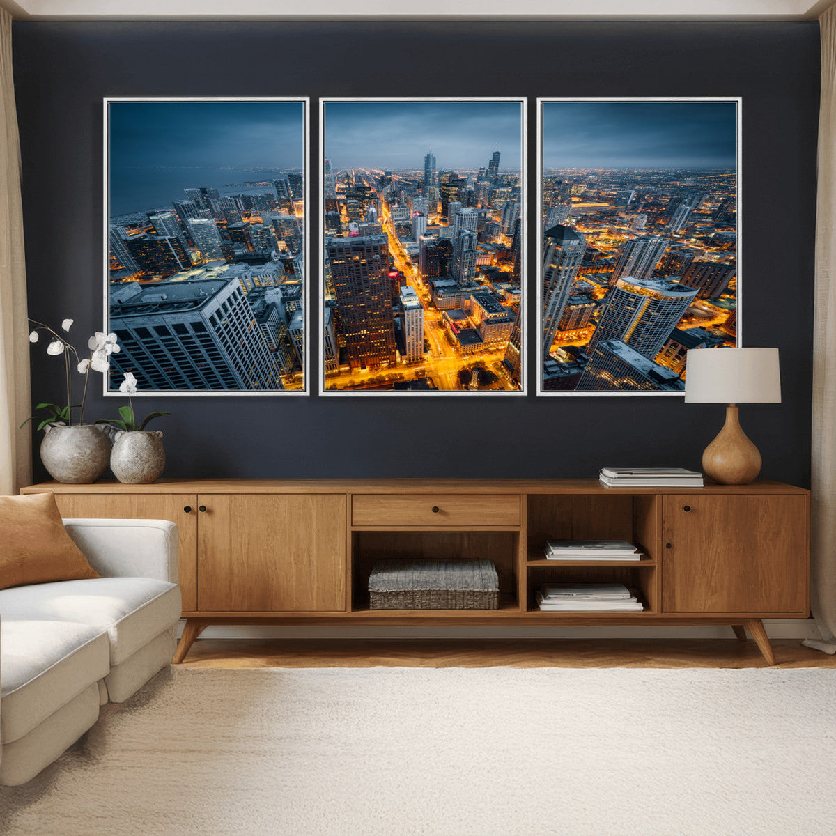 Chicago Wall Art Canvas Print - Chicago City Downtown Night