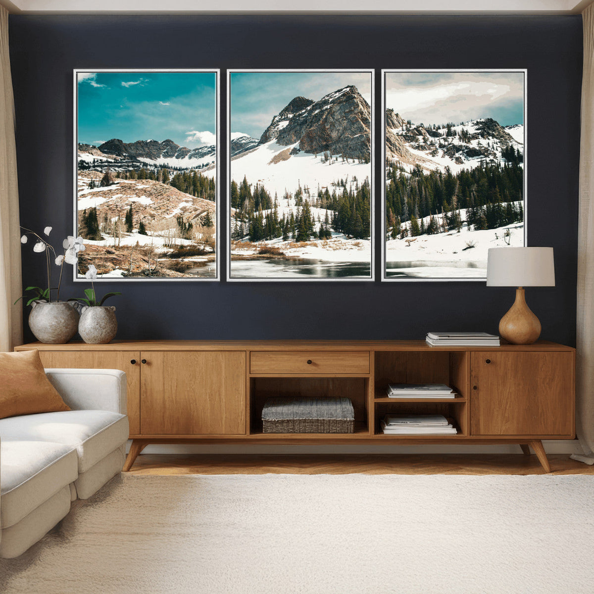 Snowy Mountain Wall Art Canvas Print, Alpine Pine Forest
