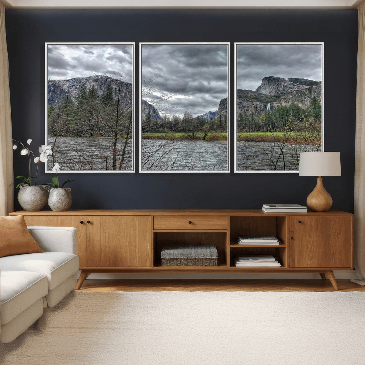Yosemite Valley River Wall Art Canvas Print, Granite Cliffs