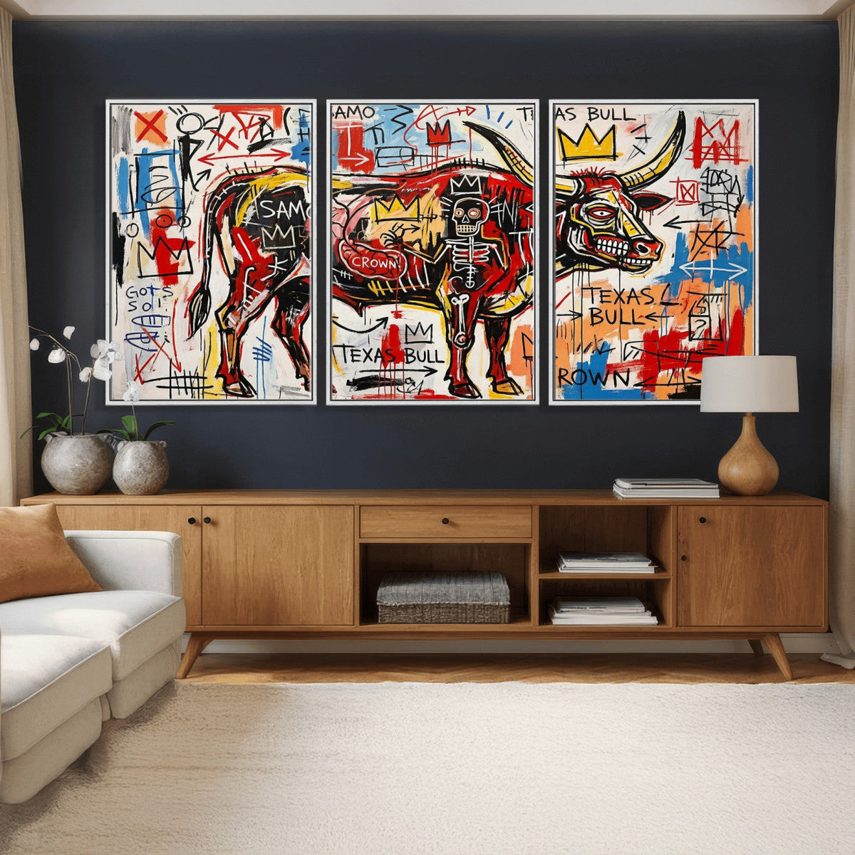 Texas Bull Wall Art Canvas Print, Abstract Graffiti Bull
