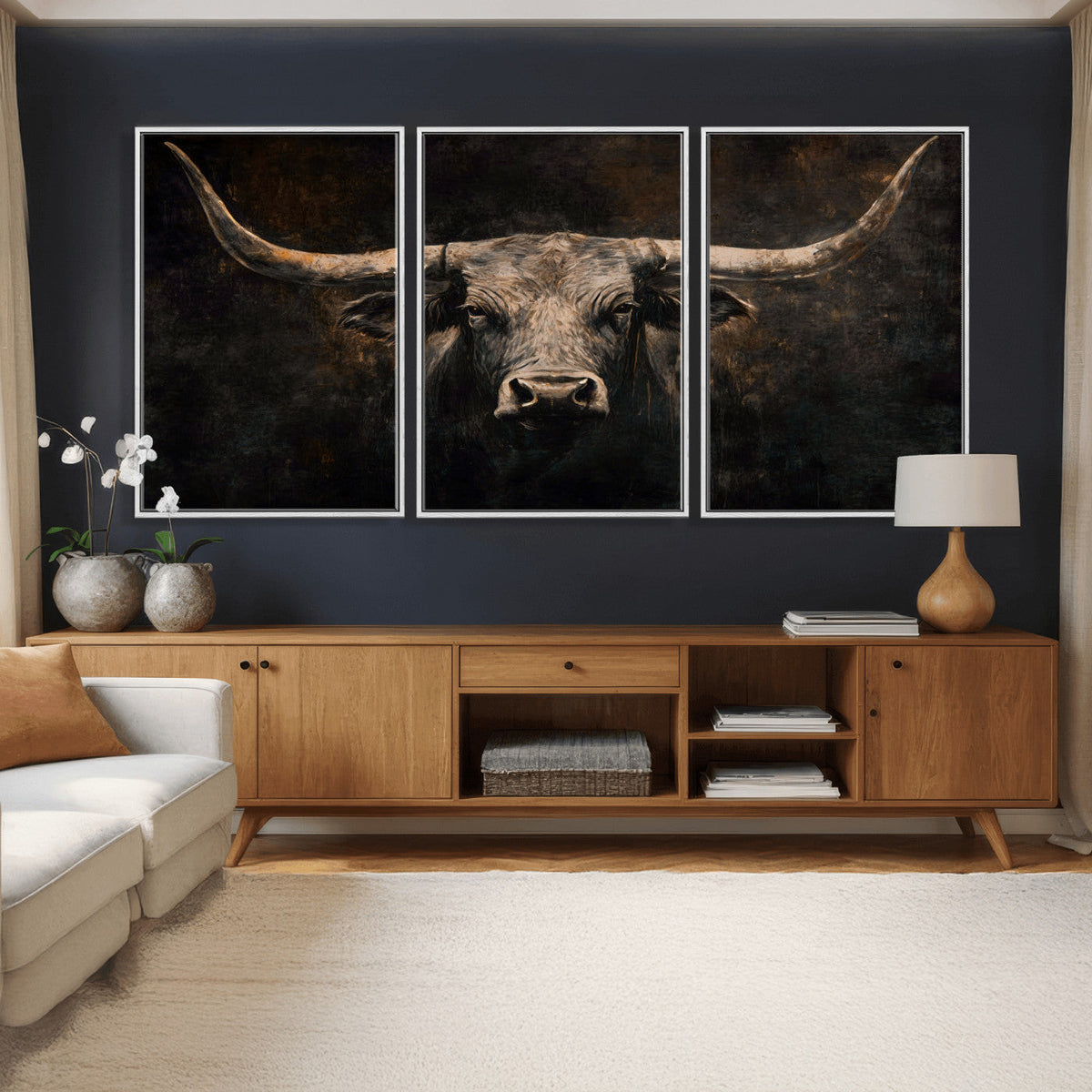 Vintage Longhorn Bull Wall Art Canvas Print – Rustic Western